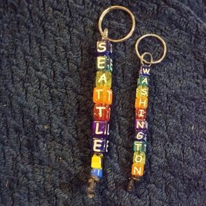 Vintage Seattle Washington Colorful Letter Bead Keychains Set Of 2